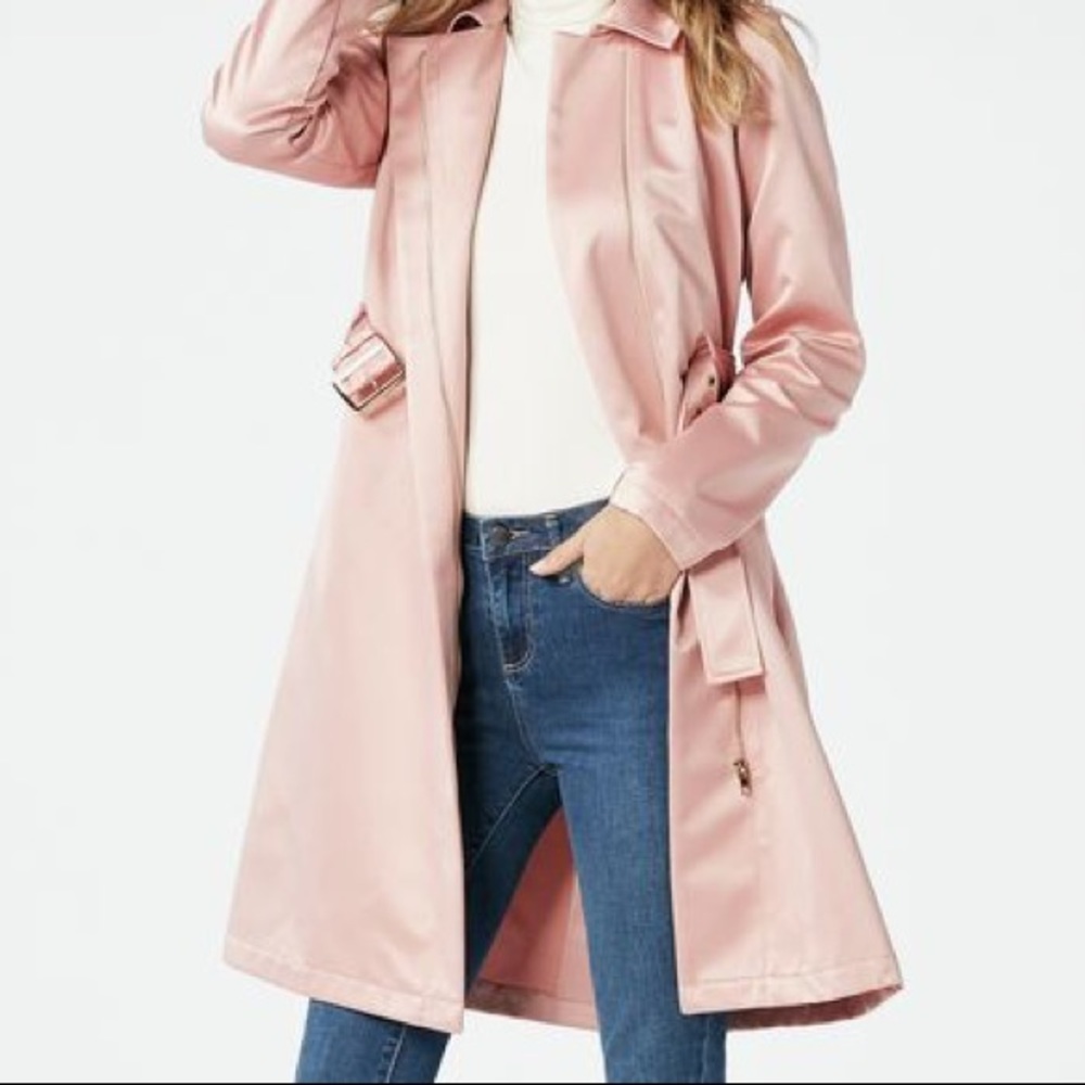 Justfab Satin Trench Coat with Belt, Rose Gold XL